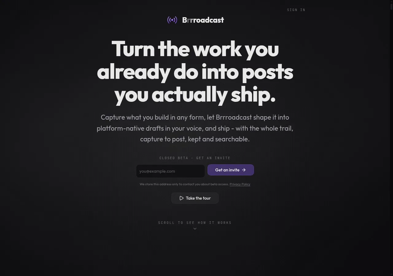 The Brrroadcast landing page